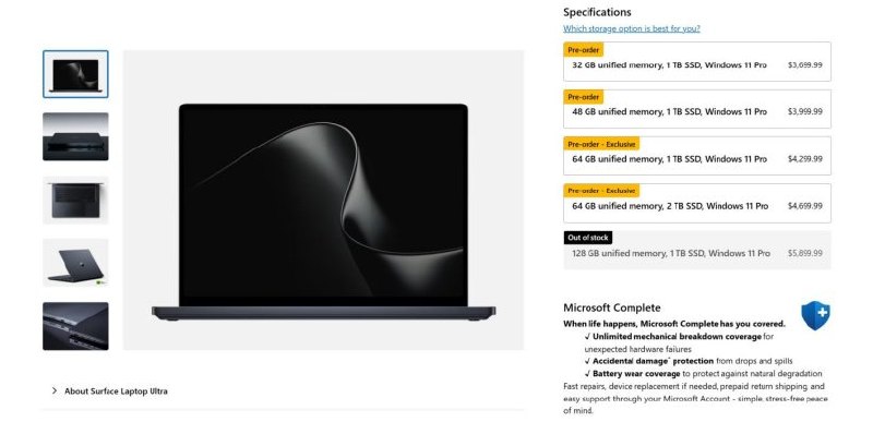 CUDA生态优势推动RTX Spark笔记本热销，微软128GB内存版Surface Laptop Ultra在美国缺货微软美国官网显示，Surface Laptop Ultra笔记本128GB统一内存、1TB SSD版本已缺货，其他配置仍可购买