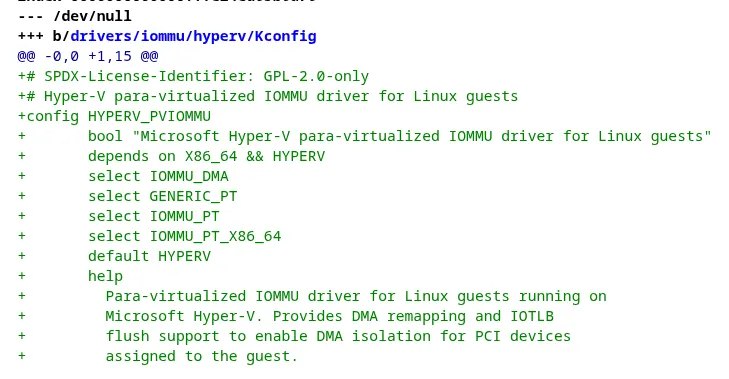 微软为Linux 7.4贡献Hyper-V半虚拟化IOMMU驱动，已进入-next分支微软为即将发布的Linux 7.4贡献Hyper-V半虚拟化IOMMU驱动，已进入IOMMU子系统-next分支，可供Hyper-V Linux虚拟机启用，为虚拟设备提供内核级DMA保护，并兼容Intel VT-d和AMD IOMMU