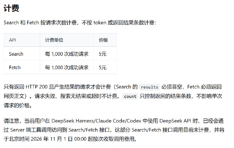 DeepSeek上线网页搜索与抓取API，并出现短暂模型快照DeepSeek上线Search与Fetch网页搜索抓取API，按成功请求次数计费；API列表短暂出现“V4.1 Flash-1017”条目后被移除，官方未证实其变更；同时发布Harness v0.2.1-rc1，新增插件管理、开发者工具、工作目录切换等功能