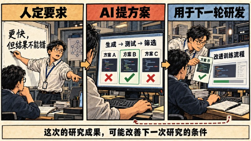 当AI开始制造AI文章讨论AI参与研发下一代AI及递归自我改进（RSI）的可能性，介绍AlphaEvolve等案例，指出自我改进尚未实现且不必然发生